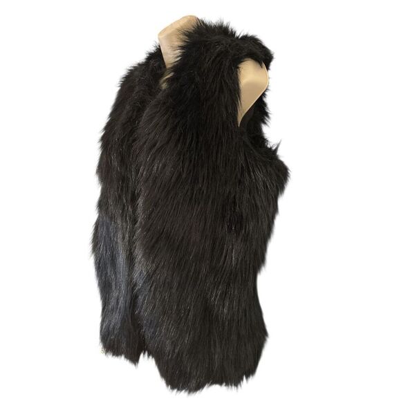 CHAUS New York Black lined Faux Fur Vest Size Small Open Front - Picture 2 of 7